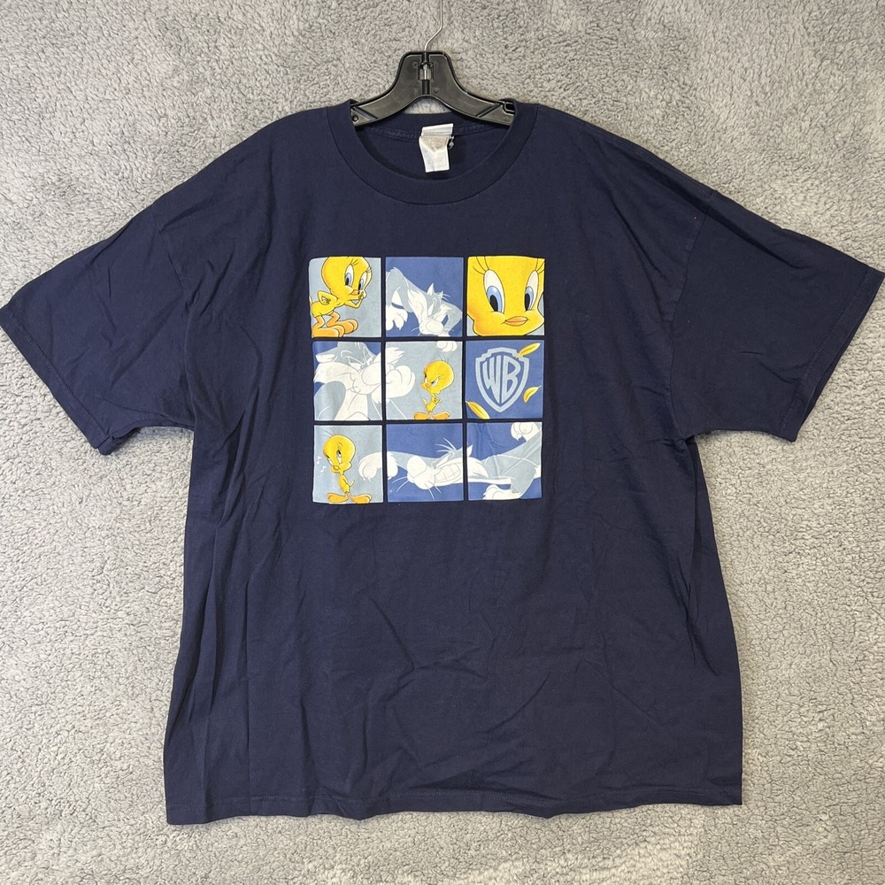 VTG Warner Bros Studio Store T Shirt Men's 2XL XXL Blue Sylvester Tweety Tee 90s